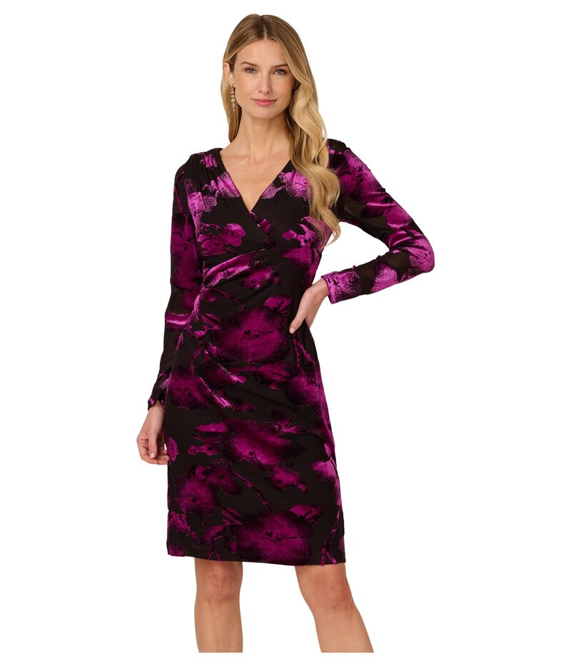 アドリアナ パペル レディース トップス 衣装 midi衣装 つけ加える大きさ midi 天鵞絨 Adrianna Papell Surplus Velvet Midi Dress Black/Violet 黒いこと