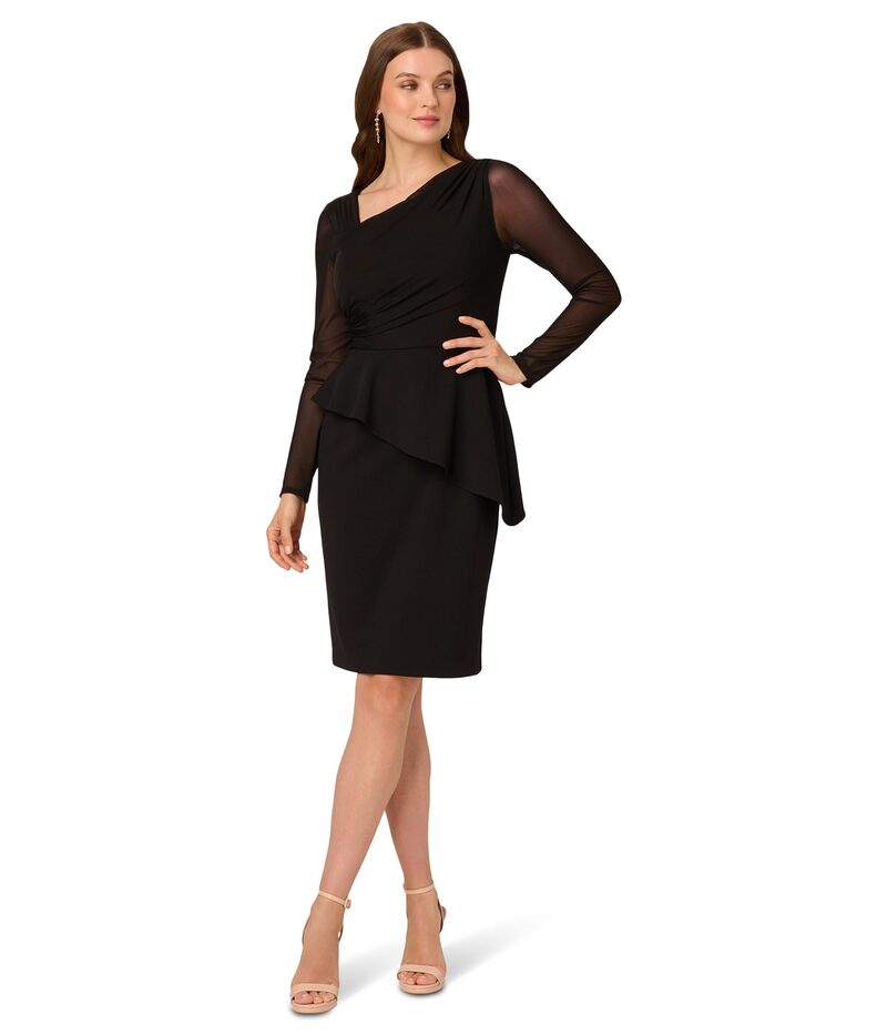 アドリアナ パペル レディース トップス 衣装 縮緬 非対称 Adrianna Papell Asymmetrical Crepe Dress Black 黒いこと