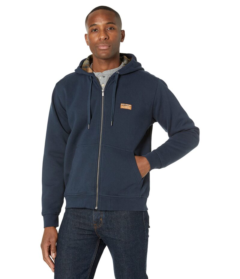 エルエルビーン メンズ アウター パーカー・スウェット プルオーバー L.L.Bean Katahdin Iron Works Sweatshirt Flannel Lined Hooded Regular Navy/Saddle 米国海軍