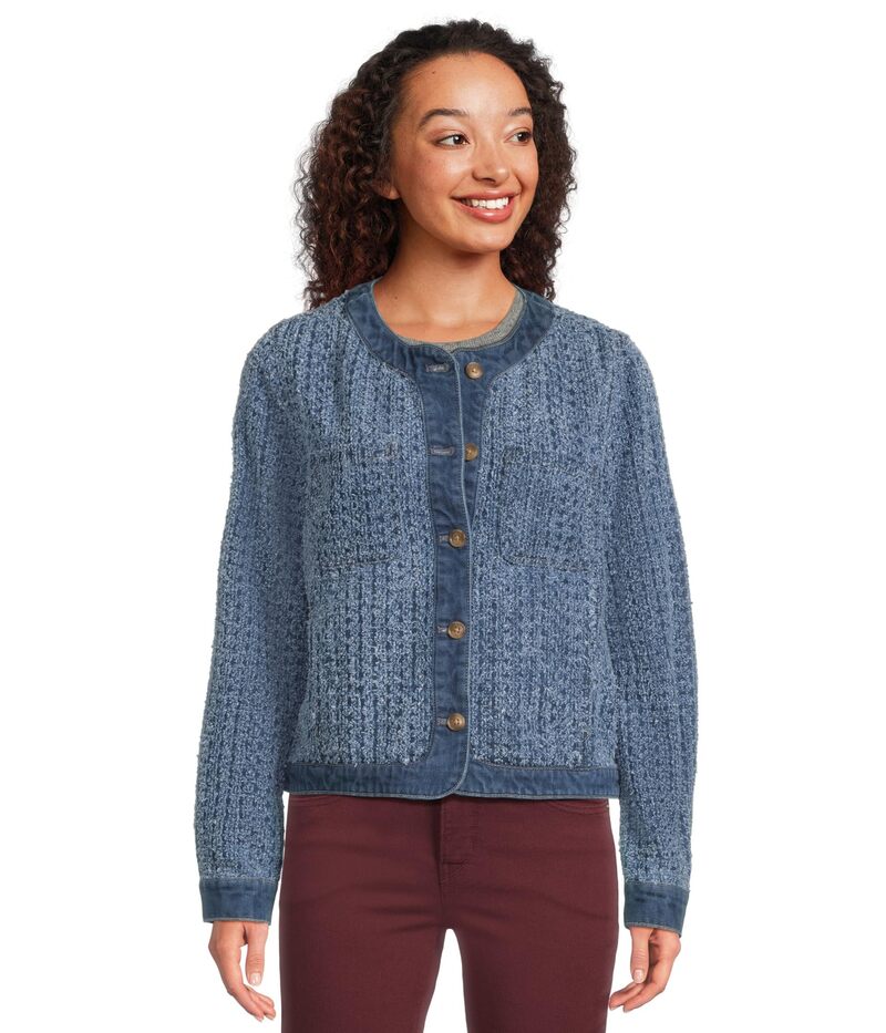 トッミーバハマ レディース アウター コート ツイード デニム ジャケット Tommy Bahama Perforated Tweed Crop Denim Jacket Med Wash デニム