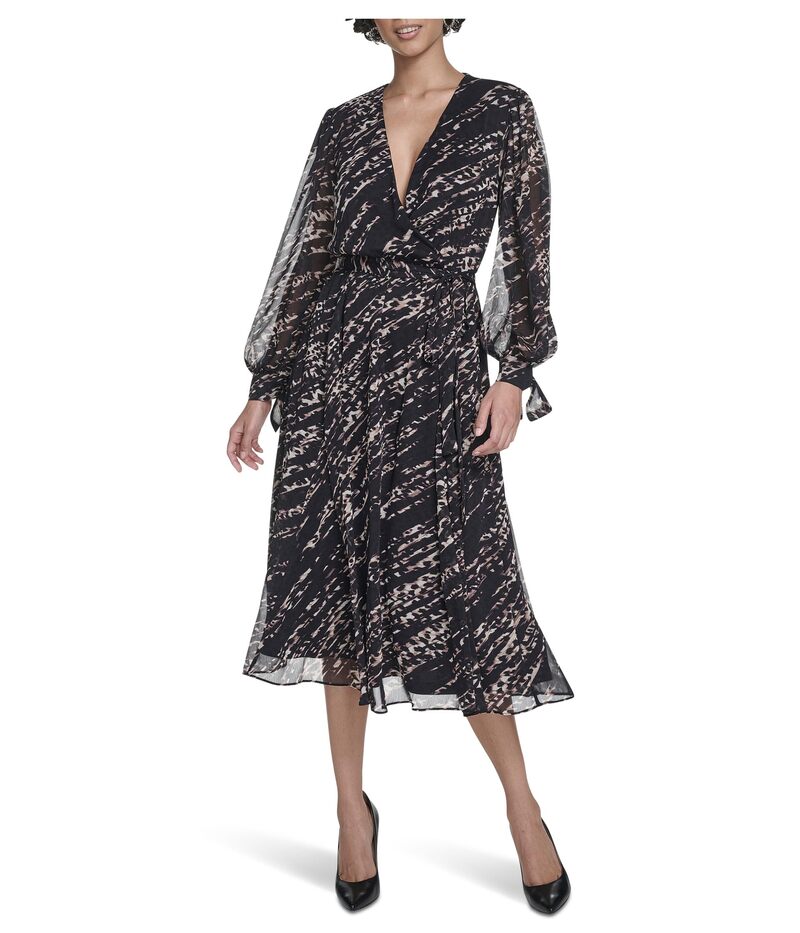 カルバンクライン レディース トップス ワンピース シャツワンピース シフォン シャツ Calvin Klein Long Sleeve Chiffon Shirtdress Black Multi ブラック