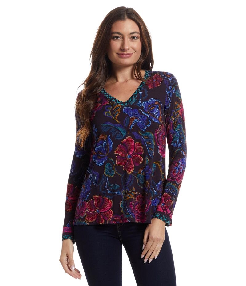 ジョニーワズ レディース トップス シャツ Vネック Tシャツ Johnny Was The Janie Favorite Long Sleeve V-neck Swing Tee- A Aphaia