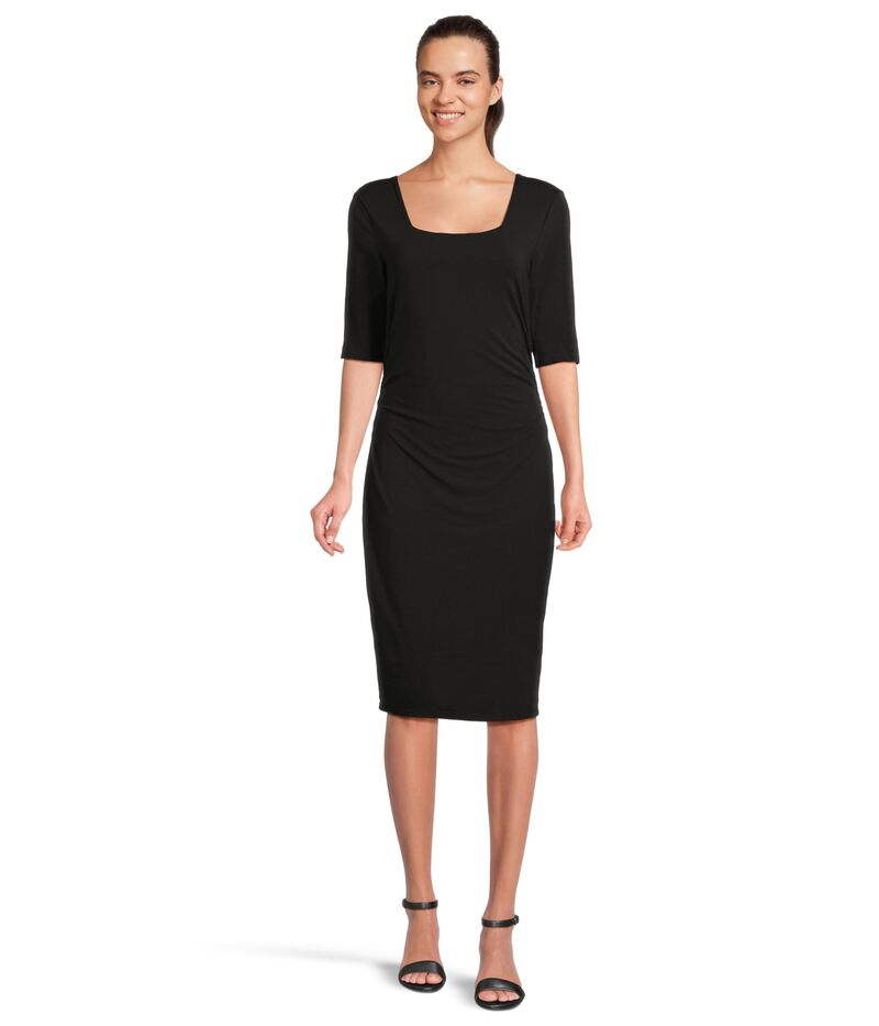 モッドドック レディース トップス ワンピース ギャザー Mod-o-doc Elbow Sleeve Below The Knee Ruched Dress Black ブラック