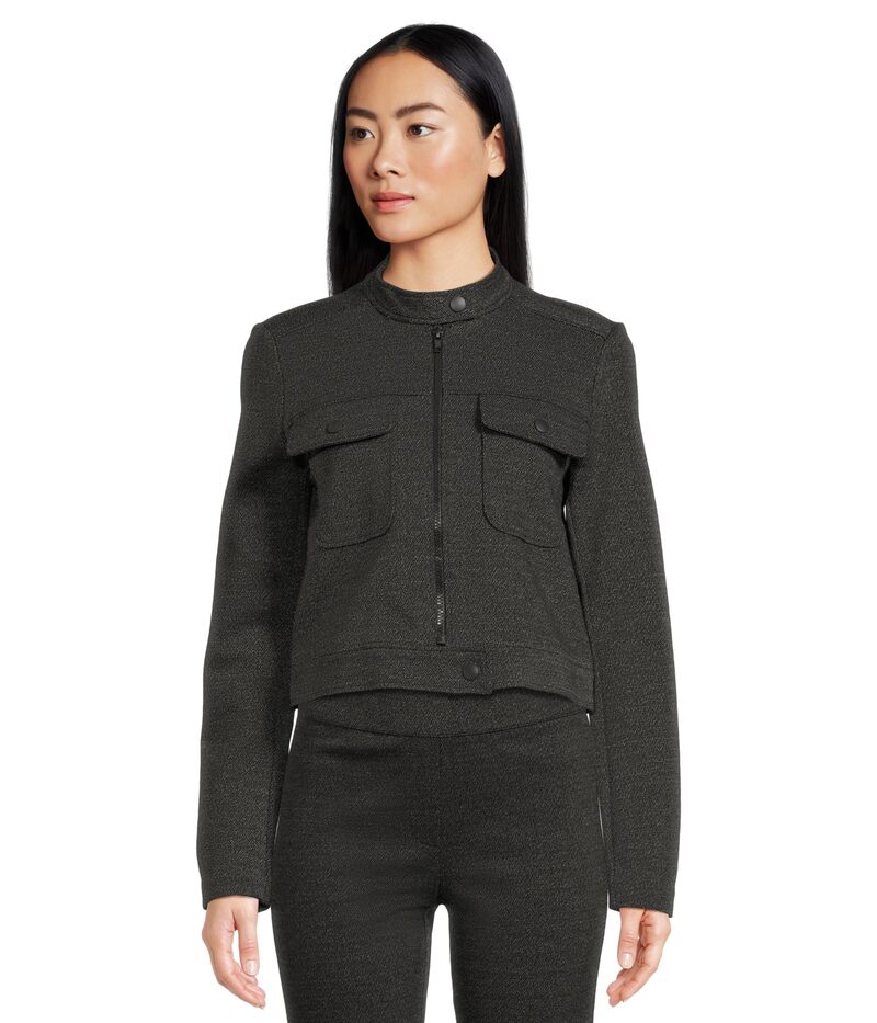 エリオットローレン レディース アウター コート ジャケット Elliott Lauren Ponte Twill - Zipper Closure Crop Jacket with Patch Pockets and Snaps Details Grey/Black ブラック