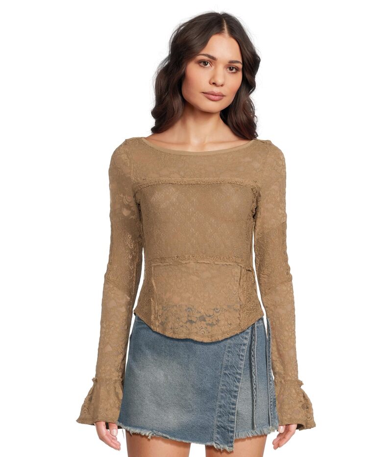 フリーピープル レディース トップス シャツ レース Free People Lace Layering Long Sleeve Dutch Cocoa ココア