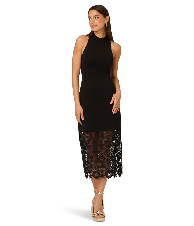 アドリアナ パペル レディース トップス 衣装 midi衣装 midi スピード競技 編み物 Adrianna Papell Knit Midi Dress Lace Hem Black 黒いこと