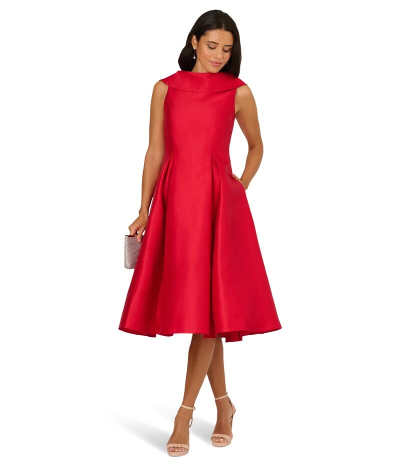 アドリアナ パペル レディース トップス ワンピース Adrianna Papell Roll Neck Mikado Dress Red レッド