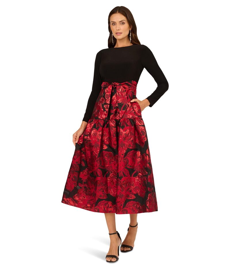 アドリアナ パペル レディース トップス ワンピース フラワー柄 フラワー Adrianna Papell Combo Floral Jacquard Dress Black/Red ブラック