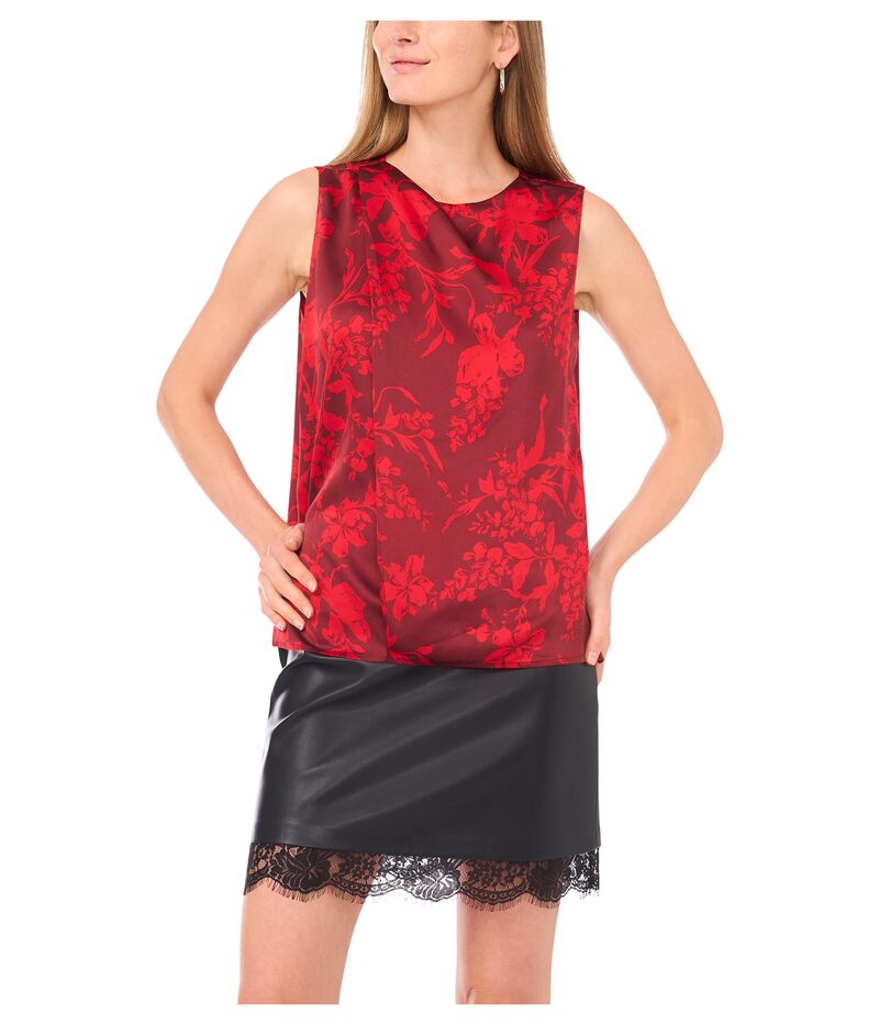 ヴィンスカムート レディース トップス シャツ ドレープ Vince Camuto Tank w/ Draped Neck and Center Front Pleat Crimson クリムゾン
