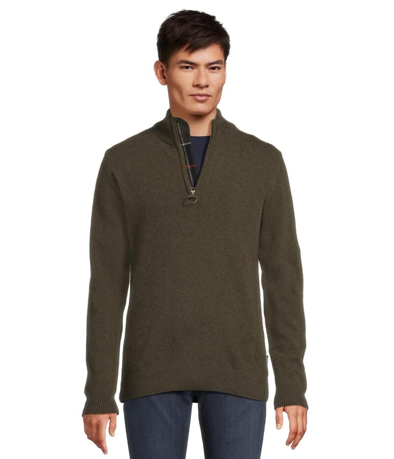 バブアー メンズ アウター 編み物・プルオーバー Barbour Holden 1/2 Zip Knitted Jumper Olive Marl マール