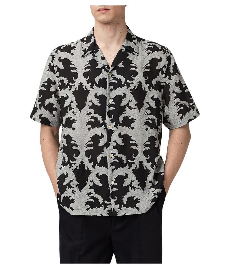 オールセインツ メンズ トップス シャツ AllSaints Motif Short Sleeve Shirt Jet Black ブラック