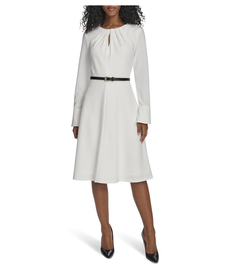 カルバンクライン レディース トップス 衣装 縮緬 アクアラング Calvin Klein Long Sleeve Scuba Crepe Belted Alne Cream 皮膚軟化剤