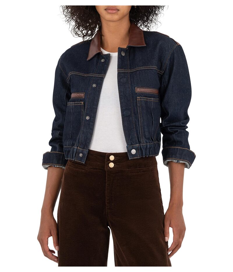カットフロムザクロス レディース アウター 厚地の外套 対照 上衣 KUT from the Kloth Ella Button Front Jacket Contrast Dark Wash