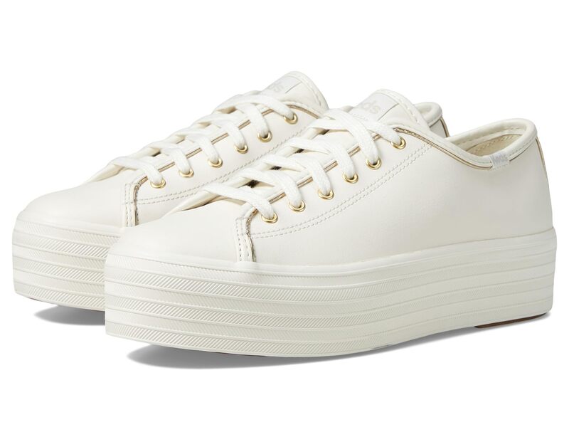 ケッズ レディース シューズ スニーカー なめし革 Keds Triple Up Leather White/Gold 白いこと