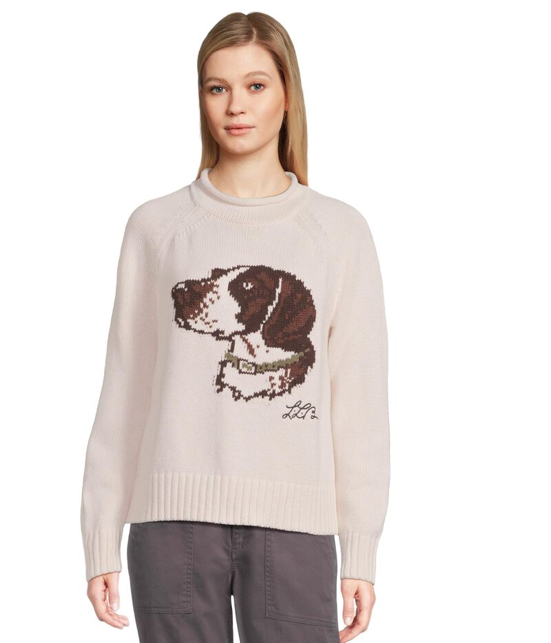 エルエルビーン レディース アウター ニット・セーター コットン L.L.Bean Signature Original Cotton Rollneck Novelty Sweater Cream Dog クリーム