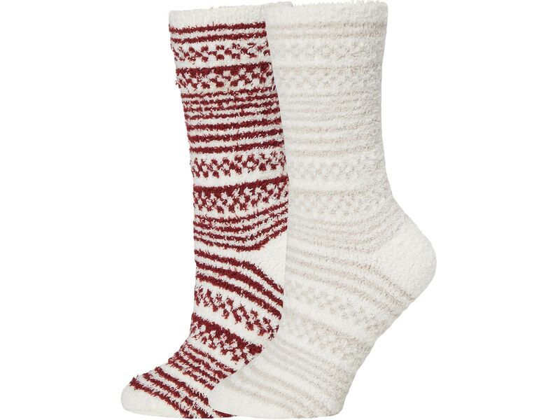 ベアフットドリームス レディース アンダーお召しもの ソックス Barefoot Dreams Cozychic R Checkered Stripe Sock Set Crimson/Stone M クリムゾン