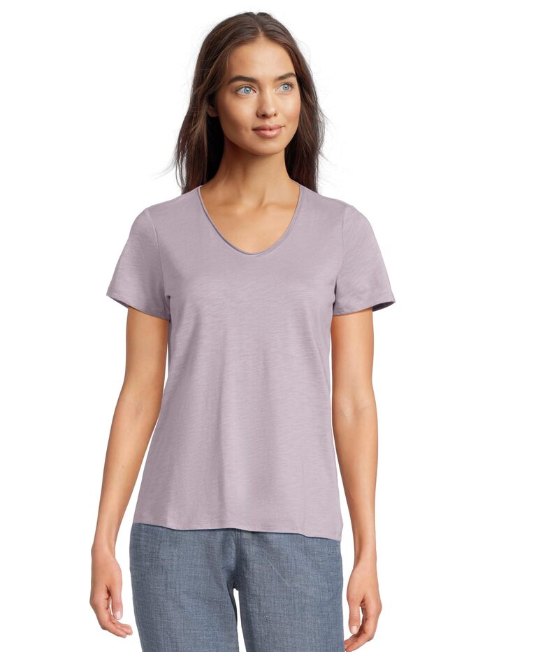 エルエルビーン レディース トップス シャツ Vネック コットン L.L.Bean Organicotton V-Neck Short Sleeve Tee Minimal Gray グレー