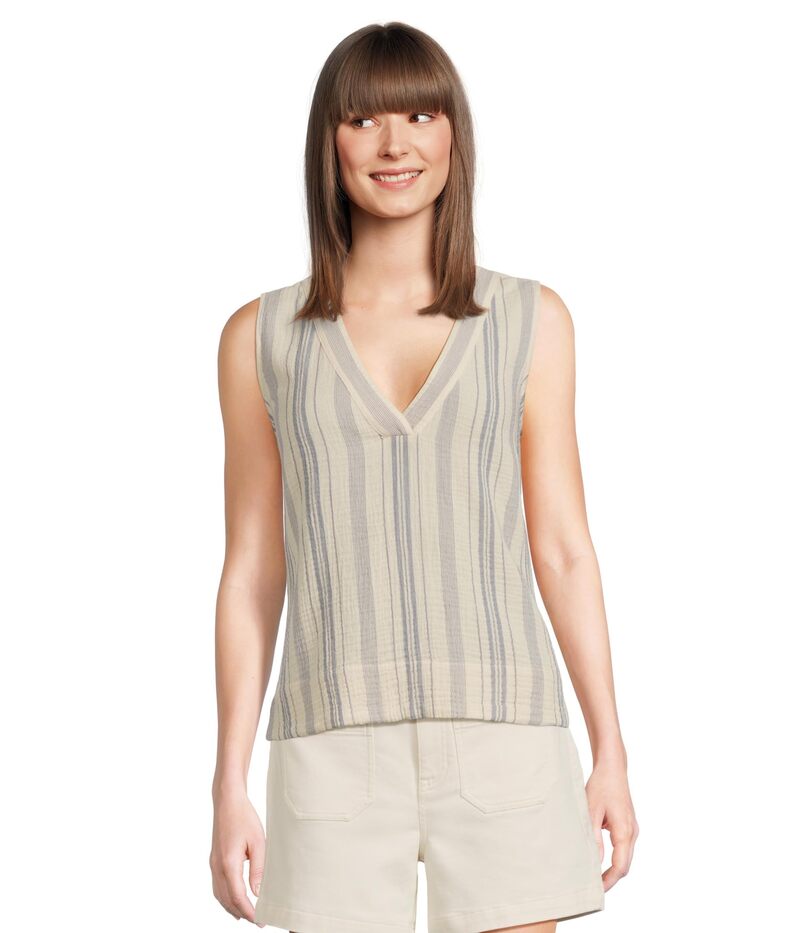 ファレティ レディース トップス シャツ ノースリーブ コットン Faherty Dune Cotton Gauze Sleeveless Popover Aqua Sea Stripe アクア