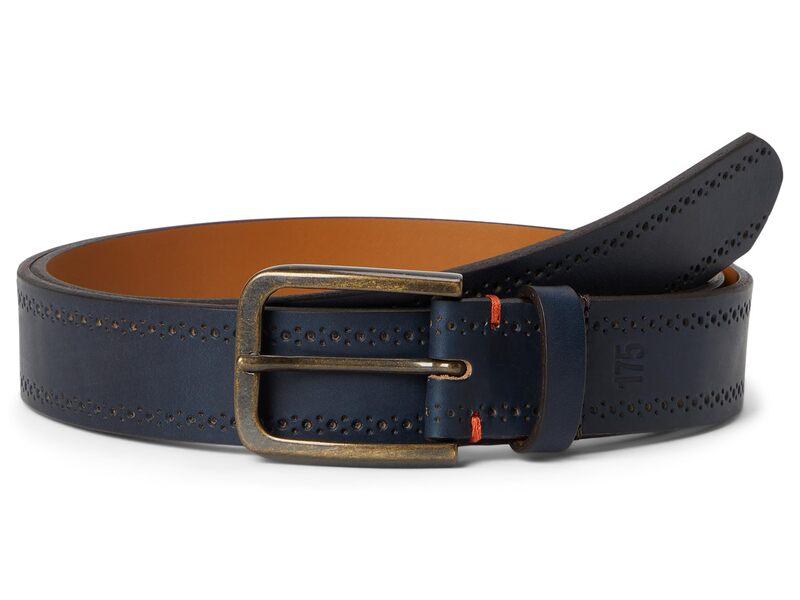 ジョンストンアンドマーフィー メンズ 付属品 胴締め ブローグ なめし革 Johnston \u0026 Murphy 175th Anniversary Brogue Leather Belt Navy 米国海軍