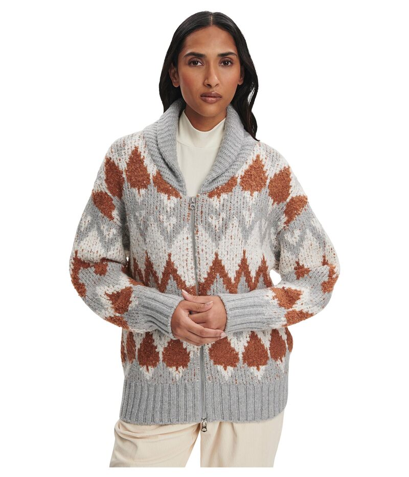 バーレイ レディース アウター ニット・セーター ジャケット Varley Brockley Jacquard Knit Jacket Grey Melange グレー