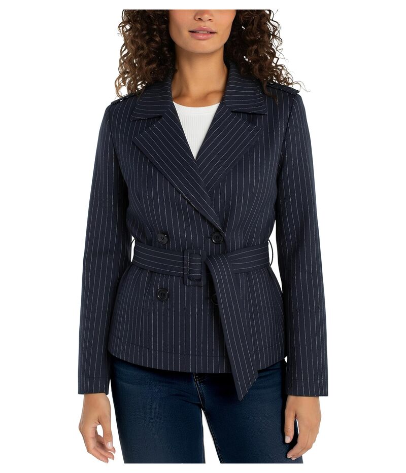 リヴァプール ロサンゼルス レディース アウター コート クロップド ジャケット Liverpoolos Angeles Cropped Pinstripe Trench Jacket With Belt Deep Midnight/