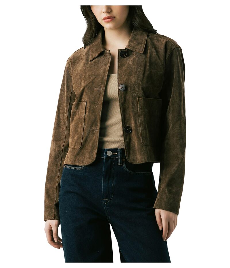 空白文字ニューヨーク州 レディース アウター 厚地の外套 スエードクロス クロップド スポーツジャケット Blank NYC Real Suede Cropped Blazer Black Coffee 黒いこと