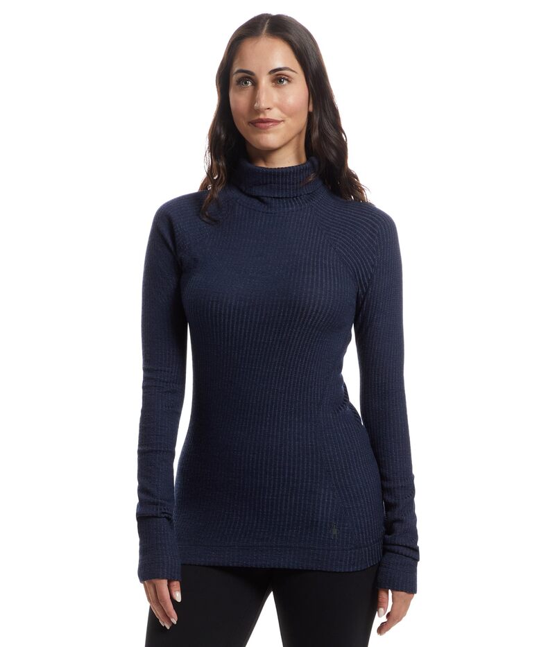スマートウール レディース アウター ニット・セータートルネック Smartwool Thermal Merino Rib Turtleneck Nightfall Blue- ブルー