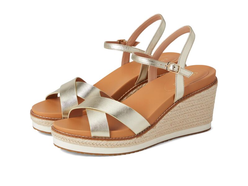 電話を掛けるハーン レディース シューズ 踵 Cole Haan Cloudfeel Silveespadrille Wedges 75粍 Soft Gold Leath ゴールド