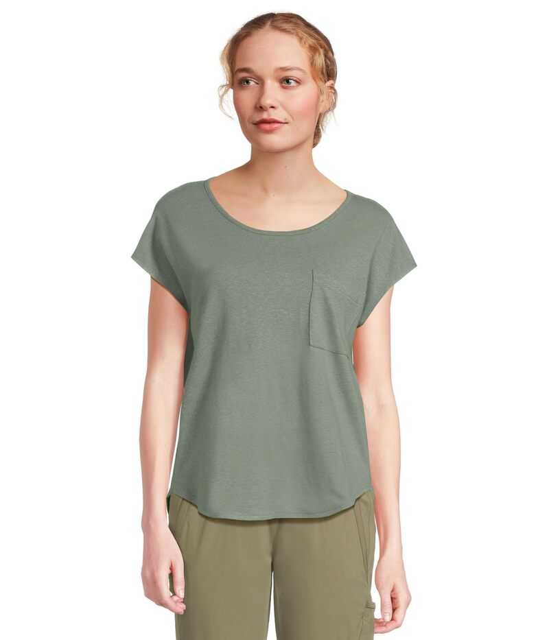 エルエルビーン レディース トップス シャツ コットン リネン L.L.Bean Cotton Linen Tee Scoop Neck Sea Green グリーン