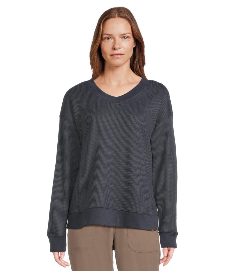 エルエルビーン レディース アウター パーカー・スウェット Vネック L.L.Bean Birchwood Brushed Waffle V-Neck Carbonavy ネイビー 19,110円