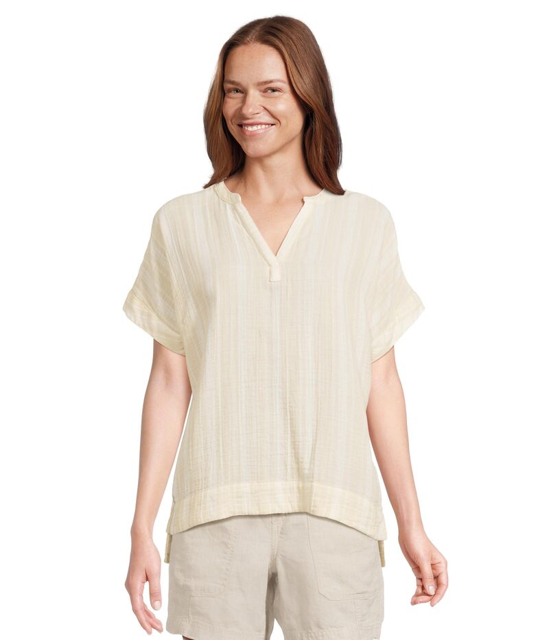 エルエルビーン レディース トップス シャツ L.L.Bean Cloud Gauze Shirt Short Sleeve Sandune Strip サンド