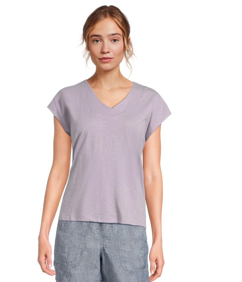 エルエルビーン レディース トップス シャツ Vネック コットン キャップ L.L.Bean Organicotton V-Neck Cap Sleeve Tee Minimal Gray グレー