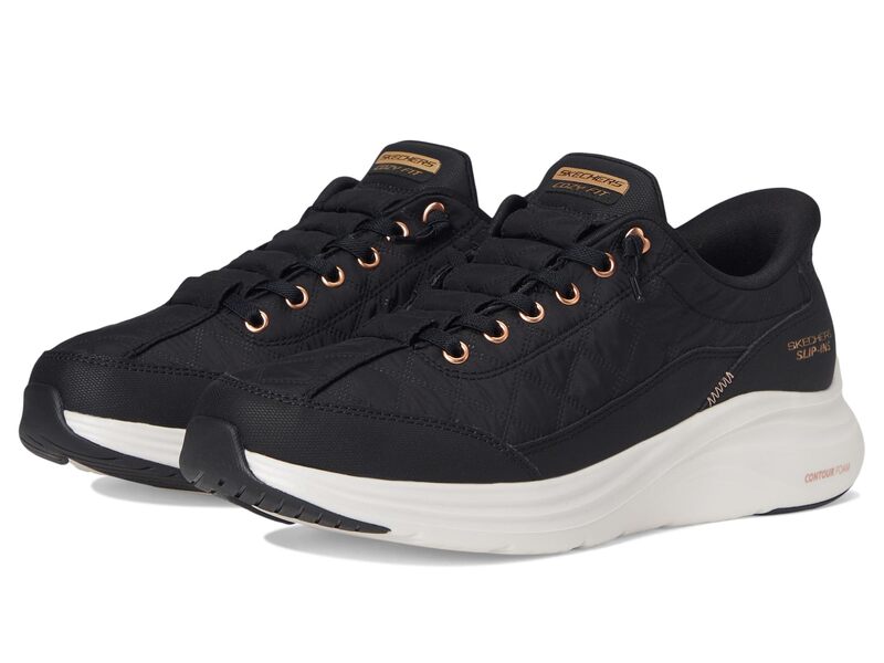 スケッチャーズ レディース シューズ スニーカー SKECHERS Contour Foam - Cozy Fit Golden Hour Hands Free Slip-Ins Black Rose Gold 黒いこと