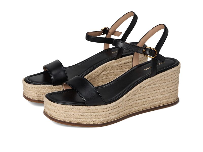 電話を掛けるハーン レディース シューズ 踵 Cole Haan Cloudfeel Keeton Espadrille Flatforms Black Leather 黒いこと