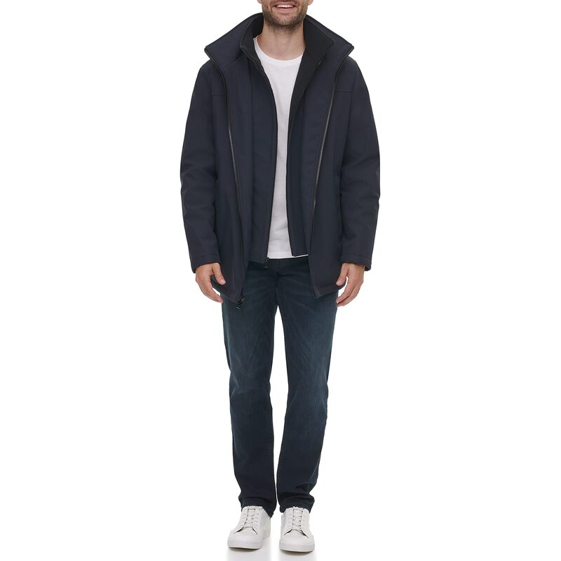 カルバンクライン メンズ アウター コート フリース ジャケット Calvin Klein Hooded Rip Stop Water and Wind Resistant Jacket with Fleece Bib Navy ネイビー
