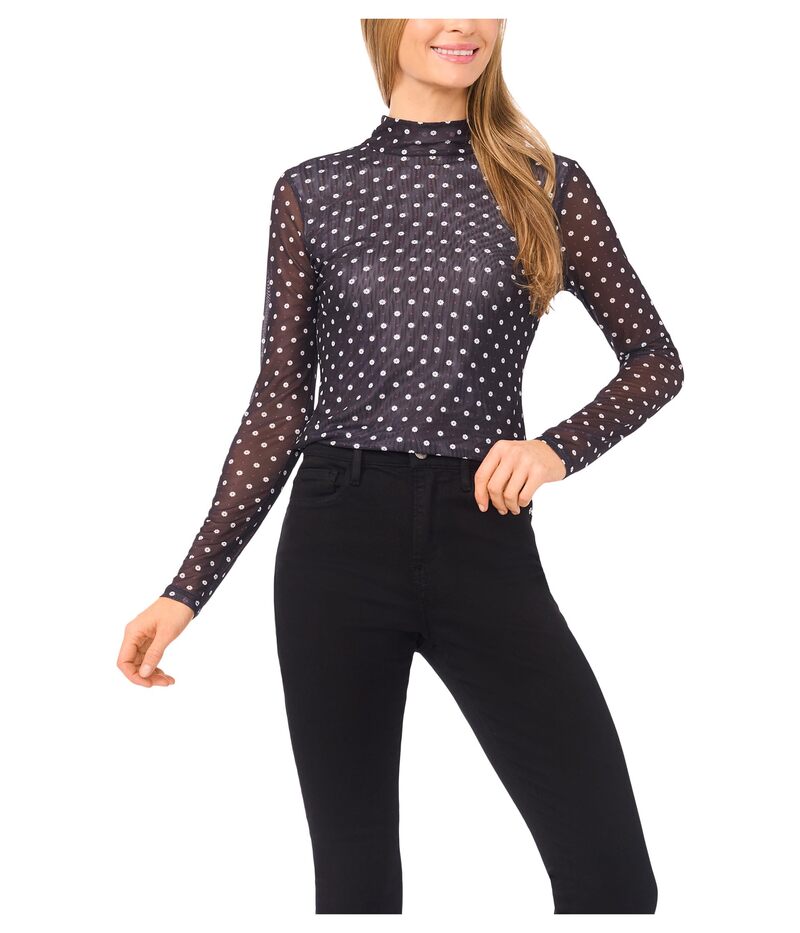セセ レディース トップス プルオーバー タートルネック メッシュ CeCe Long Sleeve Mesh Fitted Turtleneck Top Rich Black 黒いこと
