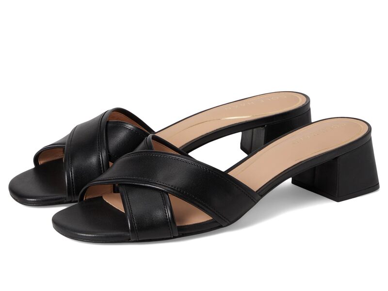 電話を掛けるハーン レディース シューズ 踵 サンダル Cole Haan Landon Sandals 40粍 Black Leather 黒いこと
