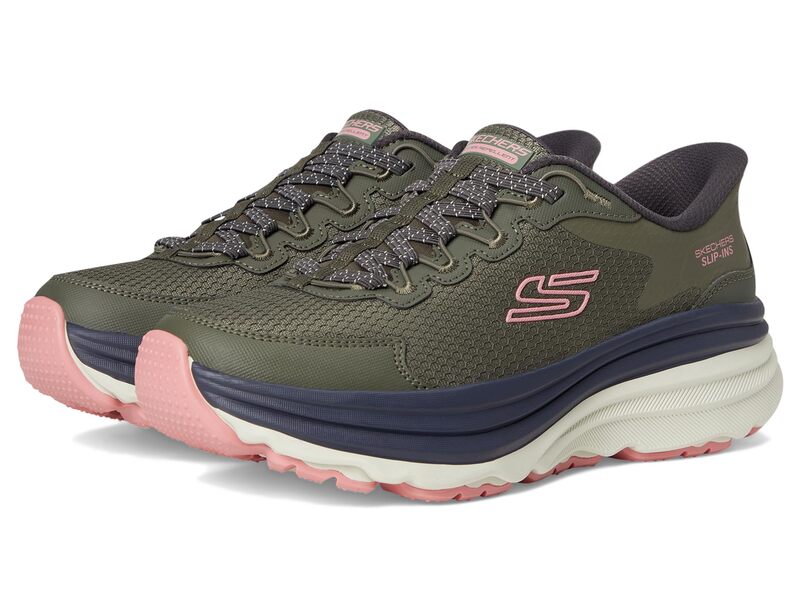 スケッチャーズ レディース シューズ スニーカー SKECHERS Max Cushioning Zirrus Hands Free Slip-Ins Olive Pink ピンク