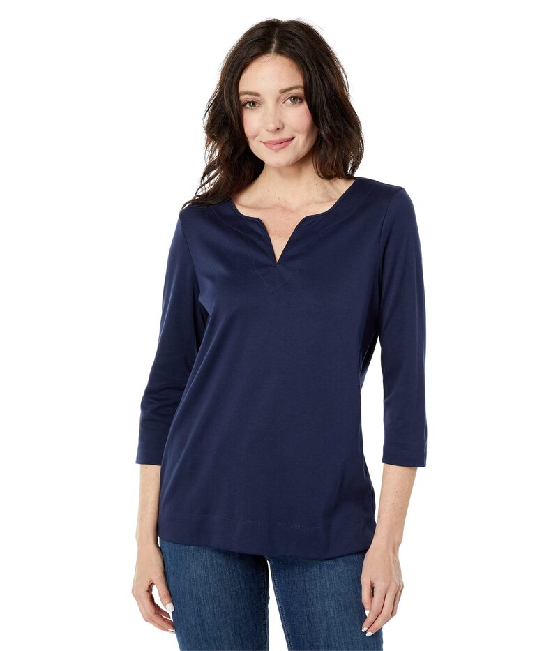 エルエルビーン レディース トップス シャツ L.L.Bean Pima Topsplit-Neck Tunic 3/4 Sleeve Raven Blue ブルー