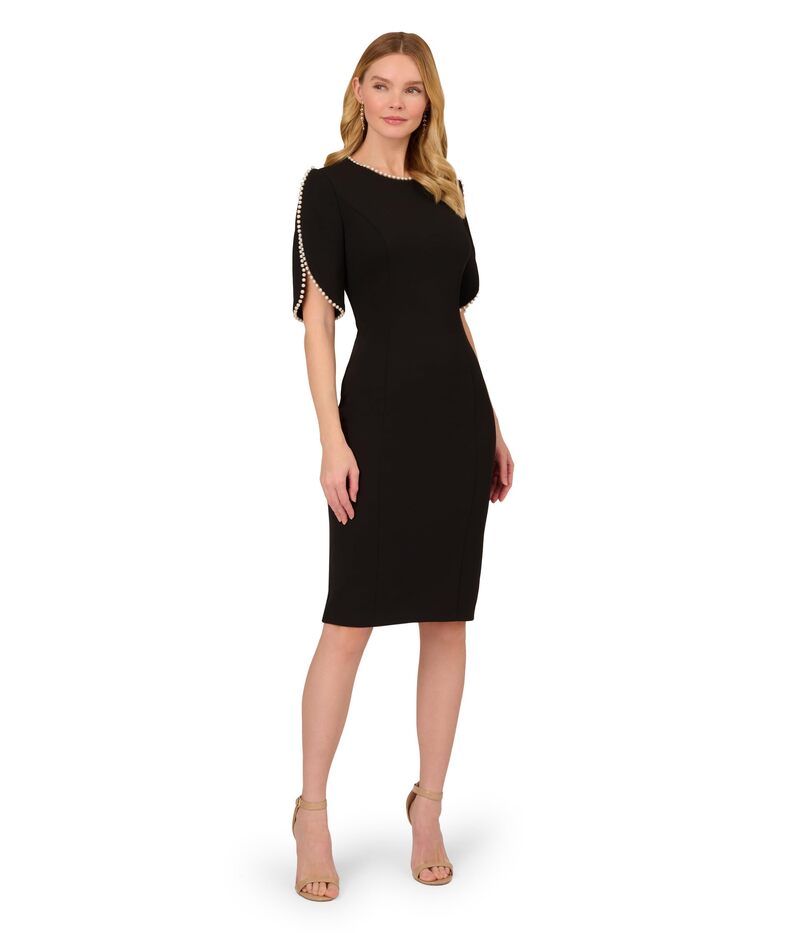 アドリアナ パペル レディース トップス 衣装 縮緬 midi 編み物 Adrianna Papell Knit Crepearl Midi Dress Black 黒いこと