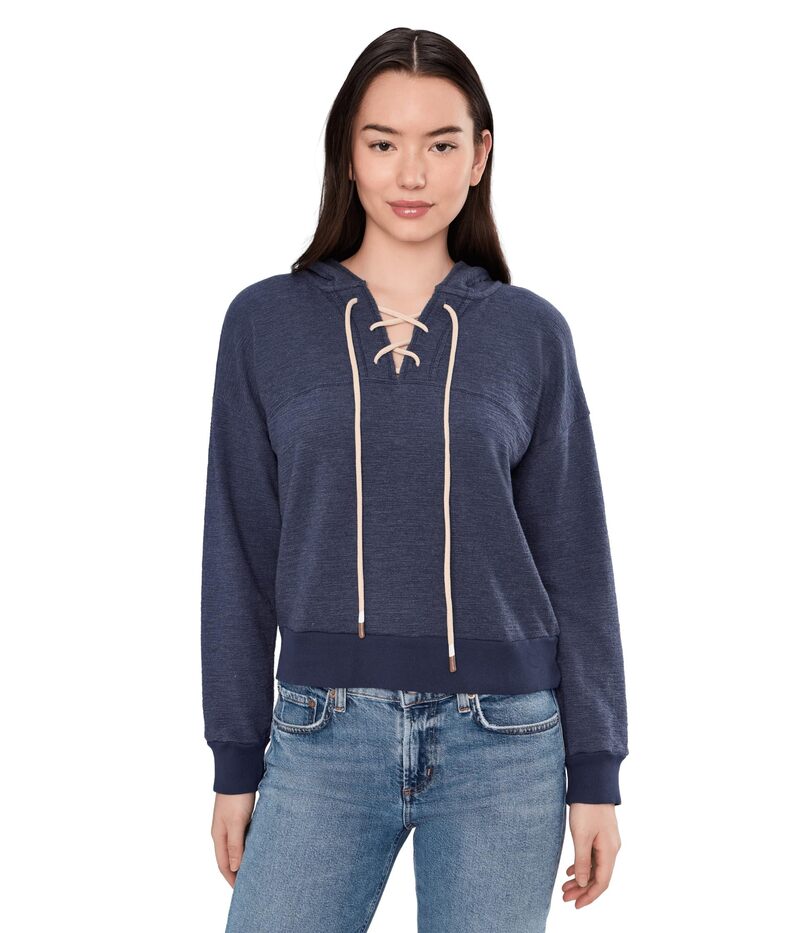 モッドドック レディース アウター パーカー・スウェット スピード競技 Mod-o-doc Long Sleeve Lace-Up Henley Hoodie Sailor Blue 青味
