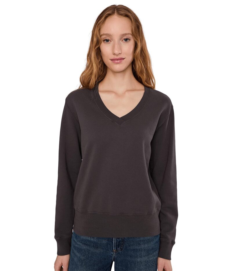 モッドドック レディース アウター パーカー・スウェット Vネック シャツ Mod-o-doc Long Sleeve Deep-v Neck Sweatshirt Washed Ebony