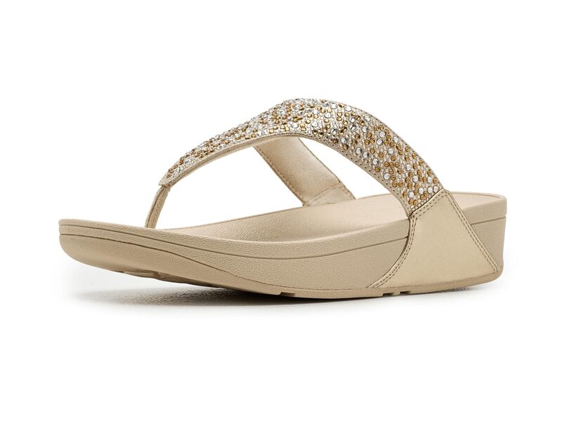 相応うフロップ レディース シューズ 踵 サンダル トール FitFlop Lulu Crystal-mix Metallic Toe-post Sandals Platino メタリック