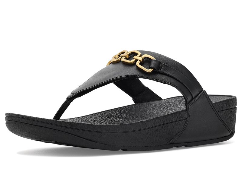 相応うフロップ レディース シューズ 踵 サンダル なめし革 FitFlop Lulu Square-Chain Leather Toe-Post Sandals Black 黒いこと