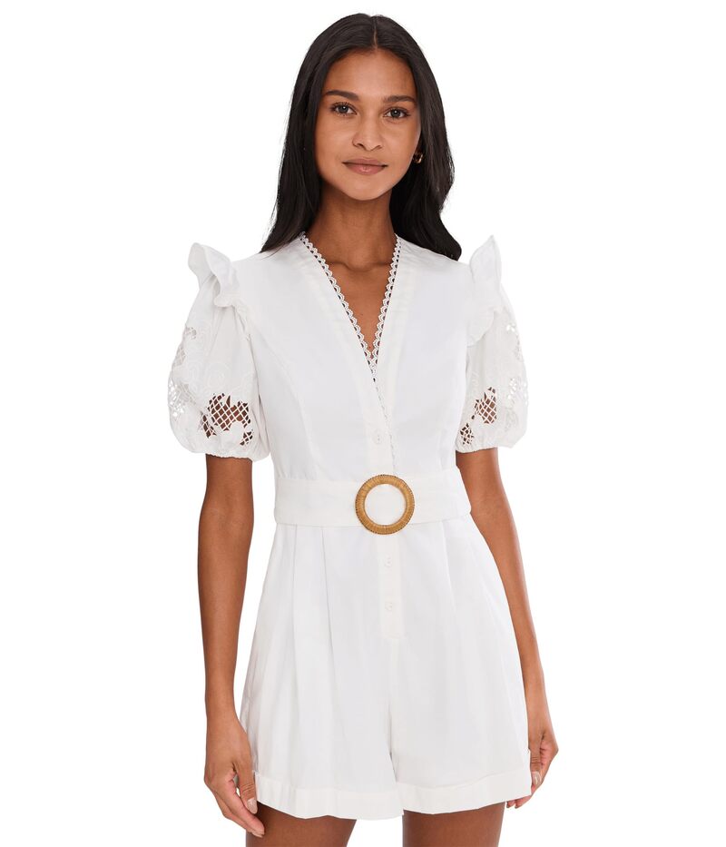 アドリアナ パペル レディース トップス 飛び降りる背広 ロンパース Adrianna Papellasercut Puff Sleeve Romper Ivory 象牙色