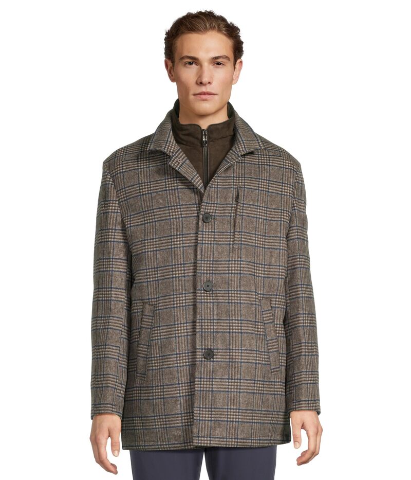 ジョンストンアンドマーフィー メンズ アウター コート Johnston & Murphy Upton Car Coat Brown Plaid 1 ブラウン