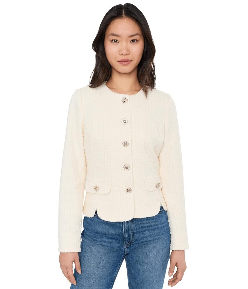 リヴァプール ロサンゼルス レディース アウター コート ジャケット Liverpoolos Angeles Collarless Jacket With Scallop Detail Cream Boucle クリーム