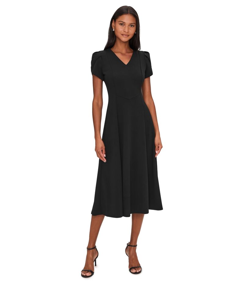 カルバンクライン レディース トップス 衣装 縮緬 A 伝達ルート midi アクアラング Calvin Klein Tulip Sleeve Scuba Crepe Aline Midi Black 黒いこと