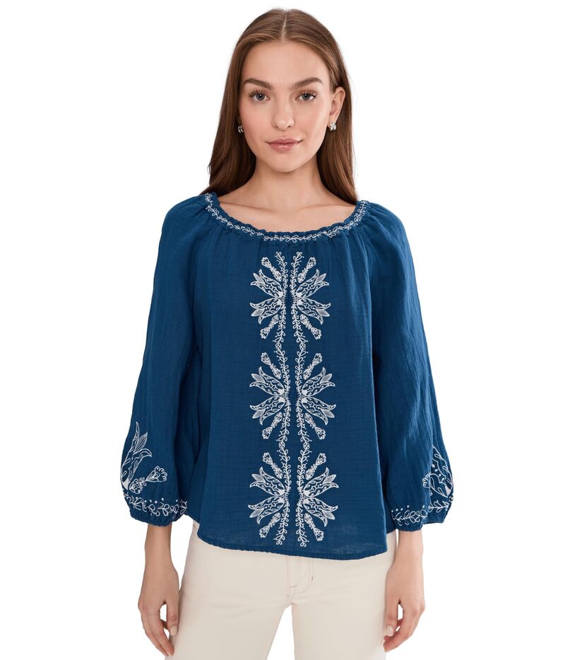 リヴァプール ロサンゼルス レディース トップス シャツ Liverpoolos Angeles 3/4 Sleeve Woven Top With Embroidery Liberty Blue ブルー