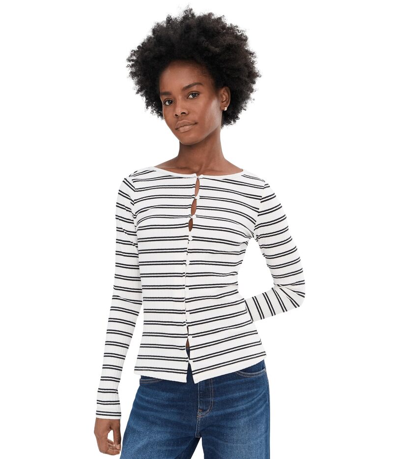 サンクチュアリー レディース トップス シャツ リブ Sanctuary Button Front Ribbed Top Chalk/Black Str チョーク
